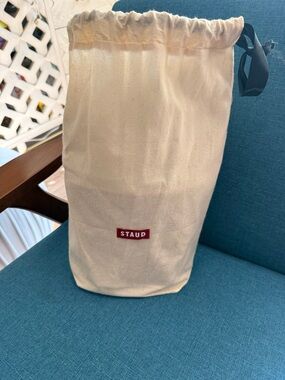 STAUD Natural Canvas Drawstring Pouch with Red Logo